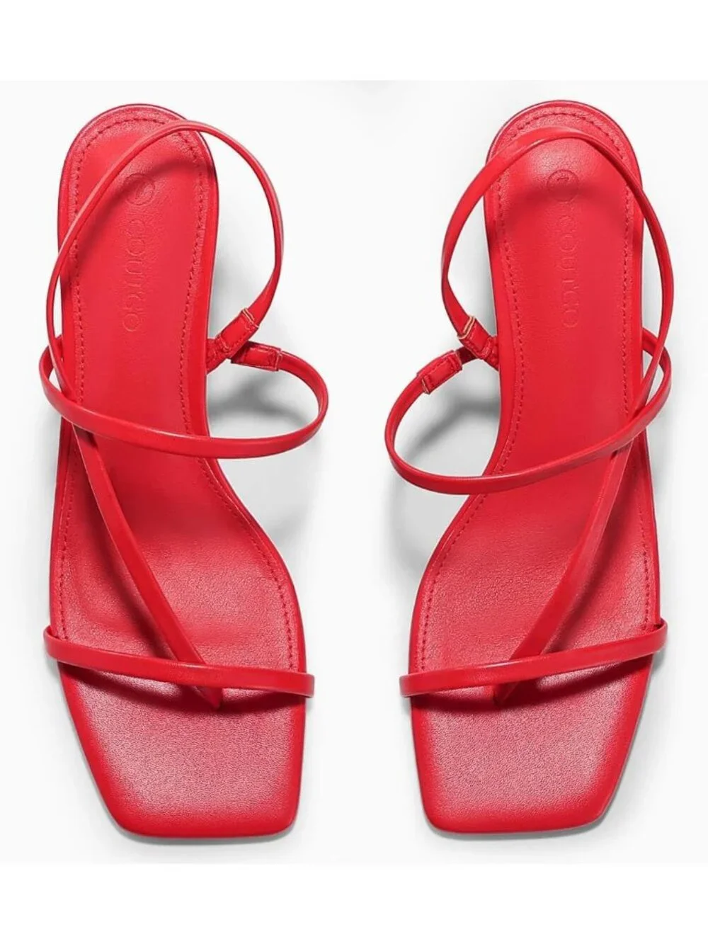 Women's Red Strappy Kitten Heels Sandals Square Open Toe Flip Flops Shoes